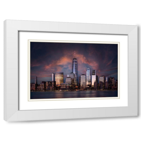 Skyline Nyc White Modern Wood Framed Art Print with Double Matting by Michiels, Bart