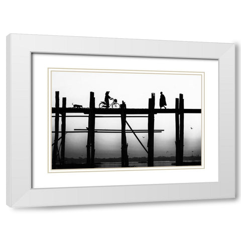 U Bein Bridge White Modern Wood Framed Art Print with Double Matting by Sefer, Emel