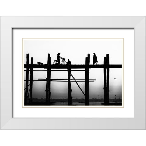 U Bein Bridge White Modern Wood Framed Art Print with Double Matting by Sefer, Emel