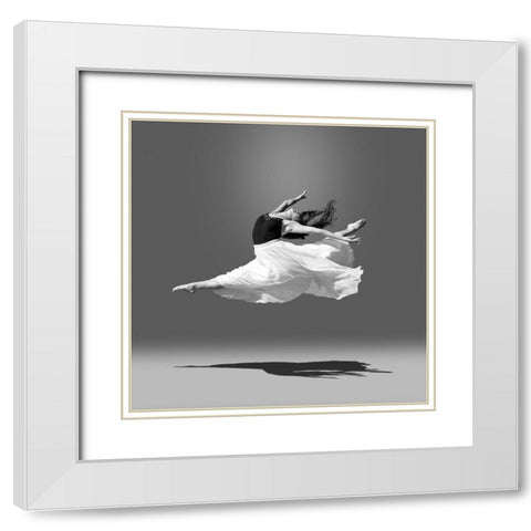 Jumping in air White Modern Wood Framed Art Print with Double Matting by Wang, Bill