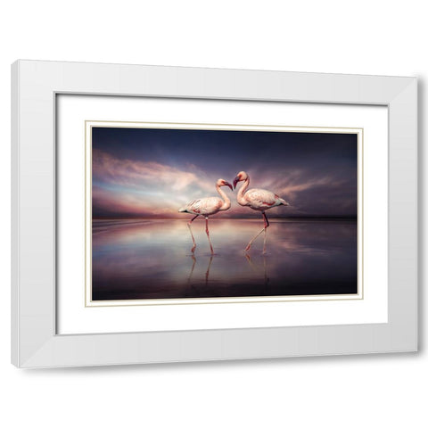 FlamingoLove White Modern Wood Framed Art Print with Double Matting by Egger, Marcel