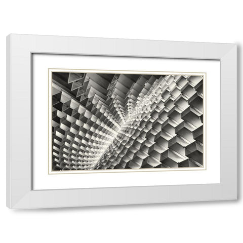 Abstract Blocks White Modern Wood Framed Art Print with Double Matting by Huang, Richard