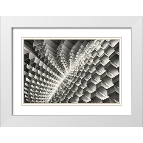 Abstract Blocks White Modern Wood Framed Art Print with Double Matting by Huang, Richard