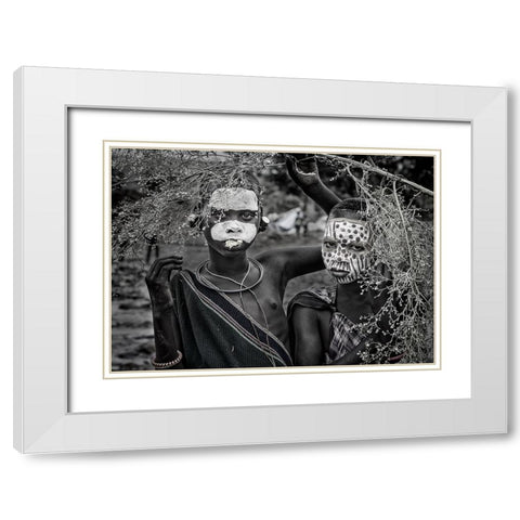 Two Surmi Girls - Ethiopia White Modern Wood Framed Art Print with Double Matting by Inazio Kuesta, Joxe