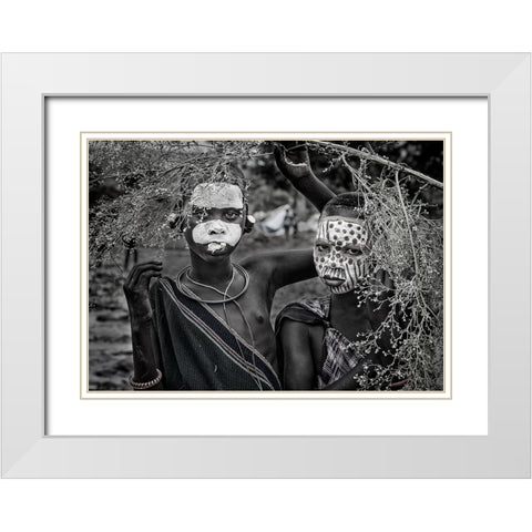 Two Surmi Girls - Ethiopia White Modern Wood Framed Art Print with Double Matting by Inazio Kuesta, Joxe