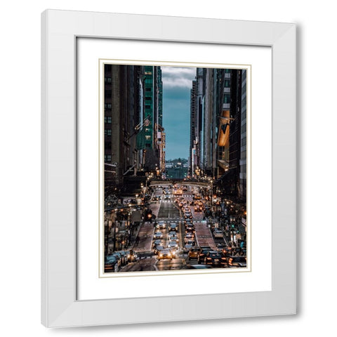 42th Street White Modern Wood Framed Art Print with Double Matting by Wang, Gengchen