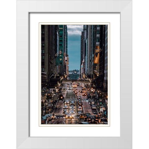 42th Street White Modern Wood Framed Art Print with Double Matting by Wang, Gengchen