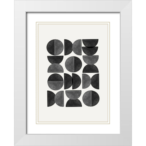 Mid Century-Geometric White Modern Wood Framed Art Print with Double Matting by The Miuus Studio
