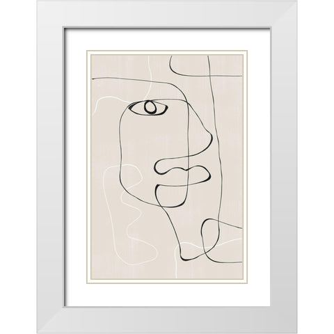 Abstract Face No1. White Modern Wood Framed Art Print with Double Matting by The Miuus Studio
