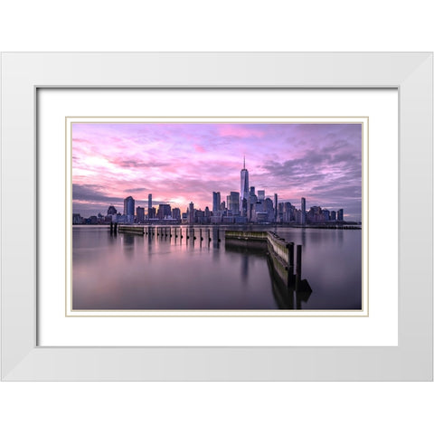 Manhattans Morning White Modern Wood Framed Art Print with Double Matting by Jin, Jie