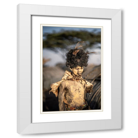 Dassenech Man White Modern Wood Framed Art Print with Double Matting by Cole, Trevor