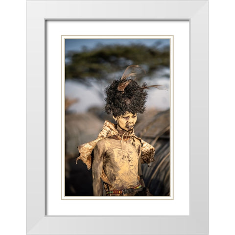 Dassenech Man White Modern Wood Framed Art Print with Double Matting by Cole, Trevor