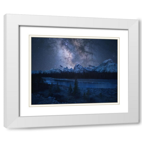 Milky Way over Mountains White Modern Wood Framed Art Print with Double Matting by F. Turienzo, Carlos