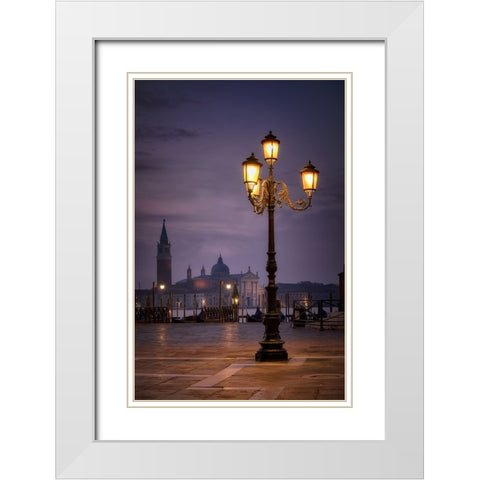 Sunrise in Venice White Modern Wood Framed Art Print with Double Matting by Lopez, Bartolome