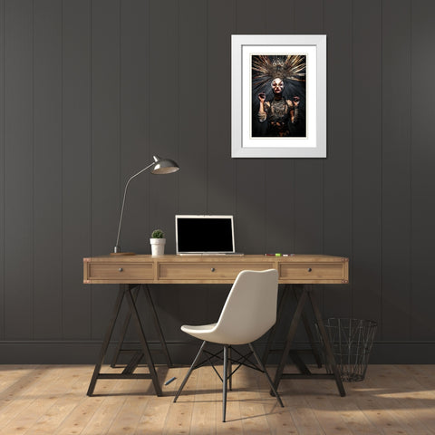 We come in peace White Modern Wood Framed Art Print with Double Matting by Tesching, Klaus