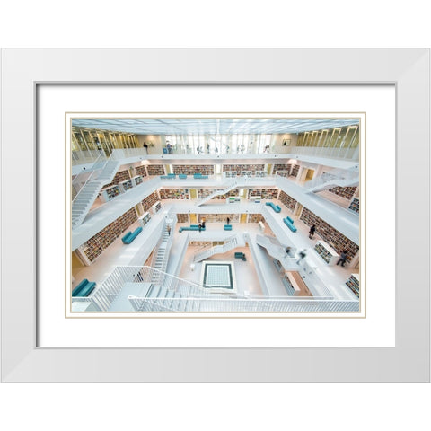 library Stuttgart White Modern Wood Framed Art Print with Double Matting by Alicke, Bjoern