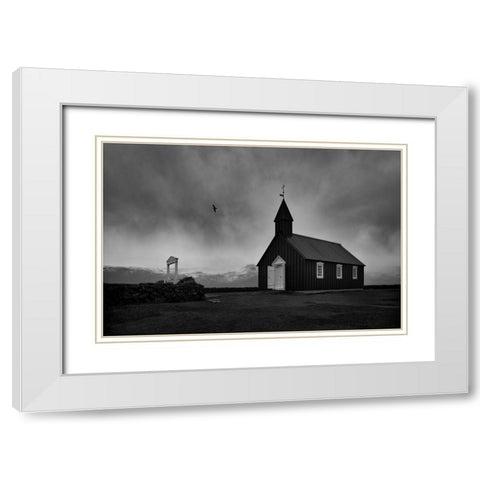Black church White Modern Wood Framed Art Print with Double Matting by Uhrin, Milan