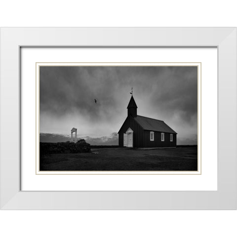 Black church White Modern Wood Framed Art Print with Double Matting by Uhrin, Milan