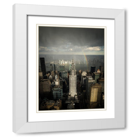 Rainbow Above Chrysler Building White Modern Wood Framed Art Print with Double Matting by Fahmy, Ahmed
