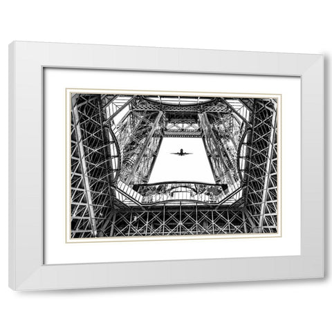 Paris Eifel White Modern Wood Framed Art Print with Double Matting by Philippe, Laruelle