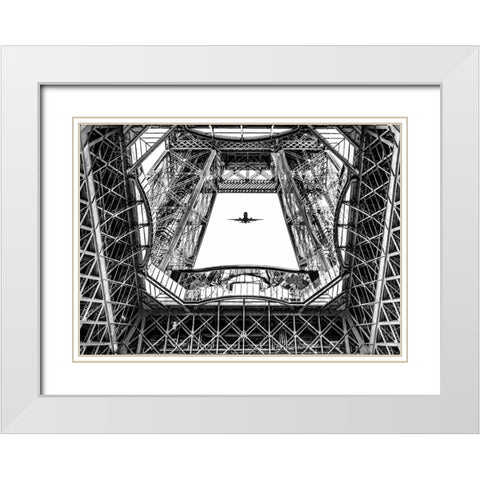 Paris Eifel White Modern Wood Framed Art Print with Double Matting by Philippe, Laruelle