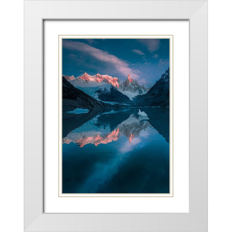 Illuminated Peaks White Modern Wood Framed Art Print with Double Matting by And Hongchao, Gu