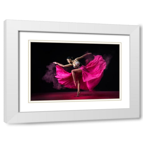 Dancing Pink White Modern Wood Framed Art Print with Double Matting by Suharini, Mieke