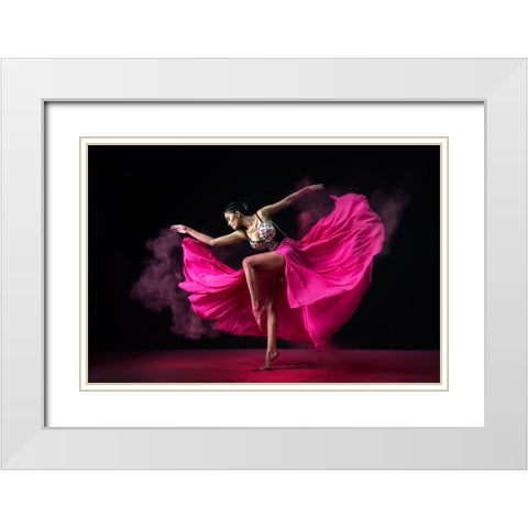 Dancing Pink White Modern Wood Framed Art Print with Double Matting by Suharini, Mieke