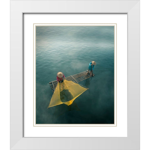 fisherman White Modern Wood Framed Art Print with Double Matting by Octavandy