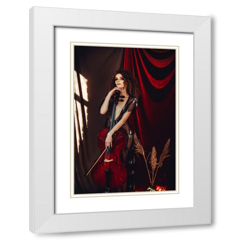 The Red Cello White Modern Wood Framed Art Print with Double Matting by Bolgov (Axe), Ruslan