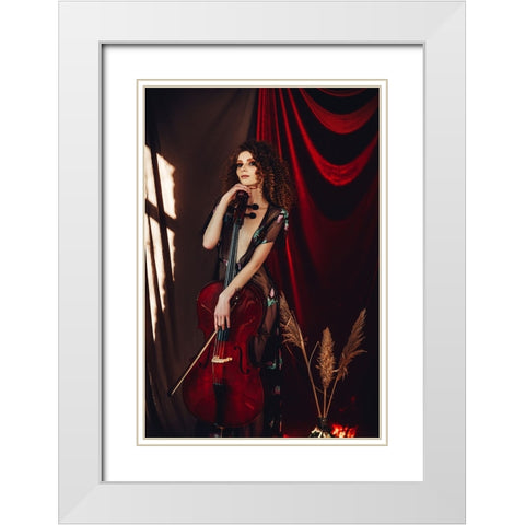 The Red Cello White Modern Wood Framed Art Print with Double Matting by Bolgov (Axe), Ruslan