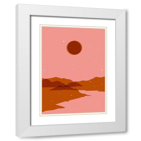 Moon  landscape White Modern Wood Framed Art Print with Double Matting by NKTN