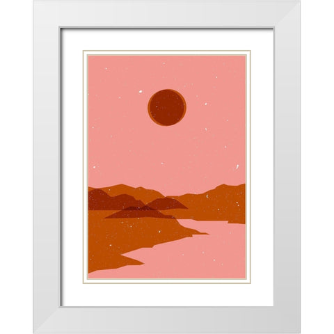 Moon  landscape White Modern Wood Framed Art Print with Double Matting by NKTN