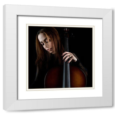 Cellist White Modern Wood Framed Art Print with Double Matting by Arabzadeh, Abbas