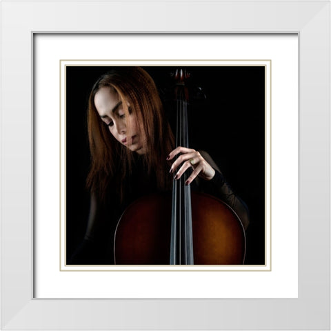 Cellist White Modern Wood Framed Art Print with Double Matting by Arabzadeh, Abbas