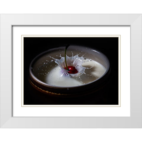 The cherry in a drop of milk White Modern Wood Framed Art Print with Double Matting by Yacov, Oren