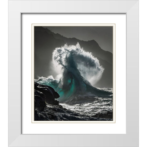 Kauai Twisted Wave White Modern Wood Framed Art Print with Double Matting by Fong, Ken