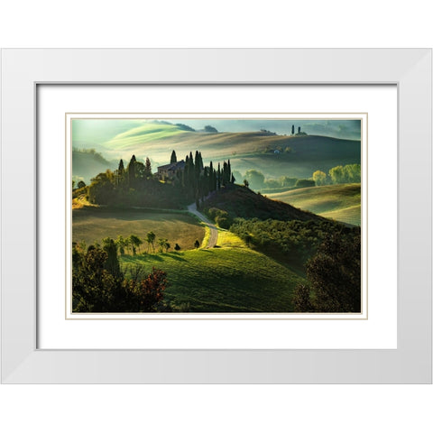 Val d Orcia White Modern Wood Framed Art Print with Double Matting by Guerra, Pasquale