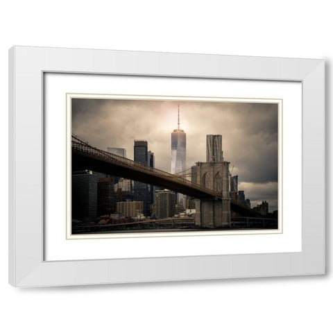New York Skyline White Modern Wood Framed Art Print with Double Matting by Fahmy, Ahmed