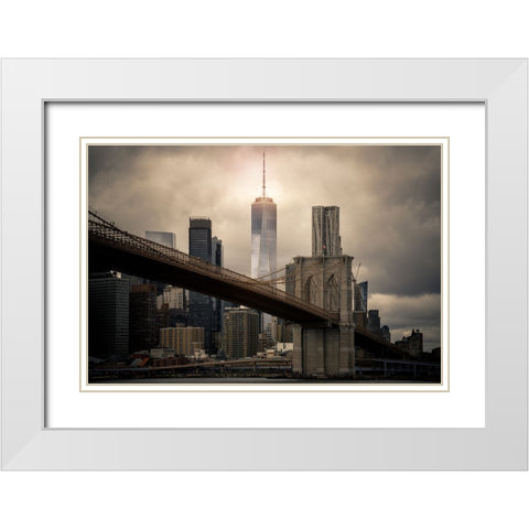 New York Skyline White Modern Wood Framed Art Print with Double Matting by Fahmy, Ahmed