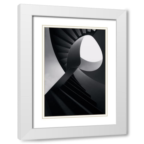 Round lines White Modern Wood Framed Art Print with Double Matting by Azevedo, Olavo