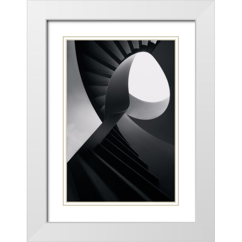 Round lines White Modern Wood Framed Art Print with Double Matting by Azevedo, Olavo