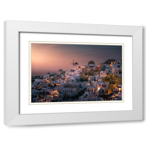 Oia White Modern Wood Framed Art Print with Double Matting by Mathur, Sandeep