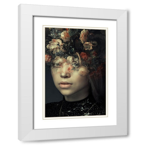FLORAL PORTRAIT White Modern Wood Framed Art Print with Double Matting by Adrian Chis, Paul