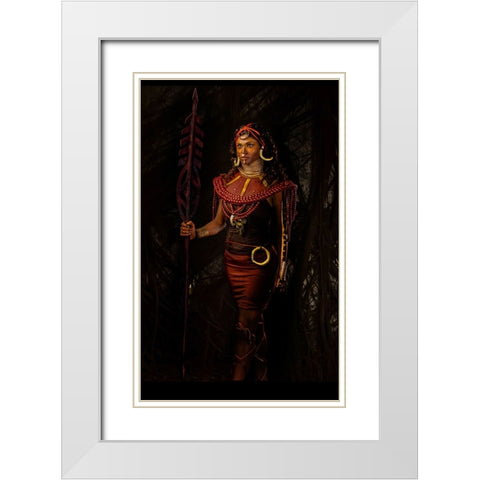 Masai Warrior White Modern Wood Framed Art Print with Double Matting by Chattopadhyay, Debasish