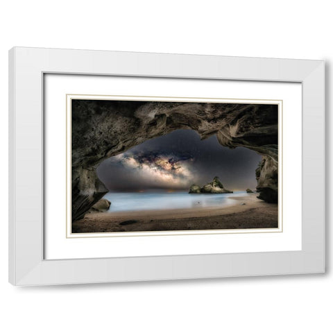 In the cave with starry sky White Modern Wood Framed Art Print with Double Matting by Suzuki, Daiki