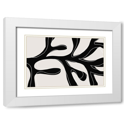 Abstract Twig Black And White White Modern Wood Framed Art Print with Double Matting by Uplusmestudio