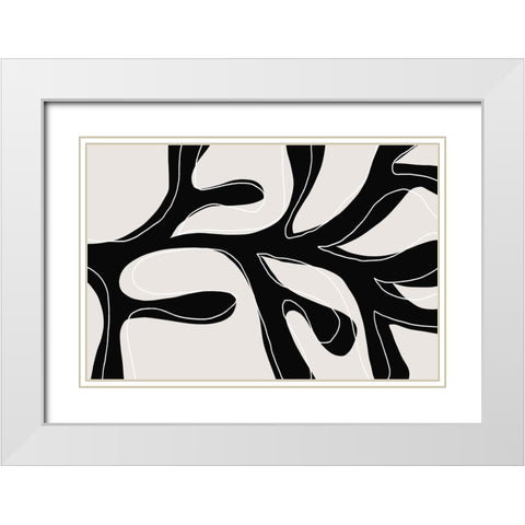 Abstract Twig Black And White White Modern Wood Framed Art Print with Double Matting by Uplusmestudio