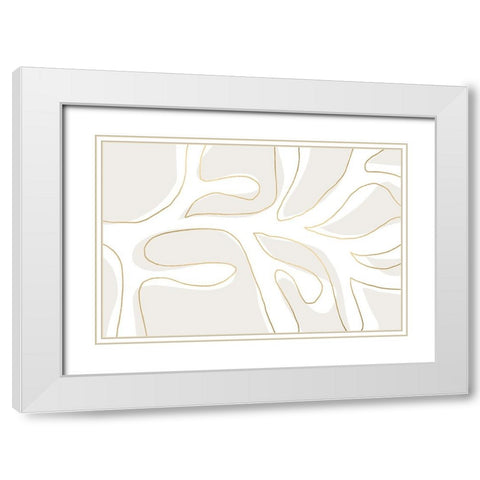 Abstract Twig White And Gold White Modern Wood Framed Art Print with Double Matting by Uplusmestudio