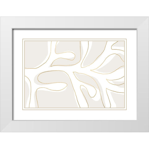 Abstract Twig White And Gold White Modern Wood Framed Art Print with Double Matting by Uplusmestudio